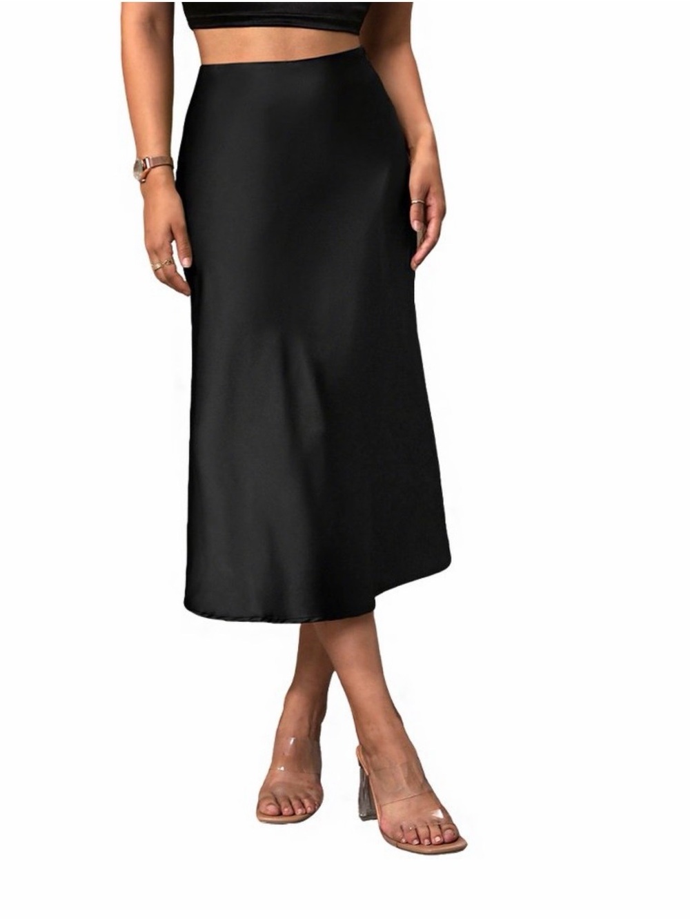 Black Midi Skirt Satin